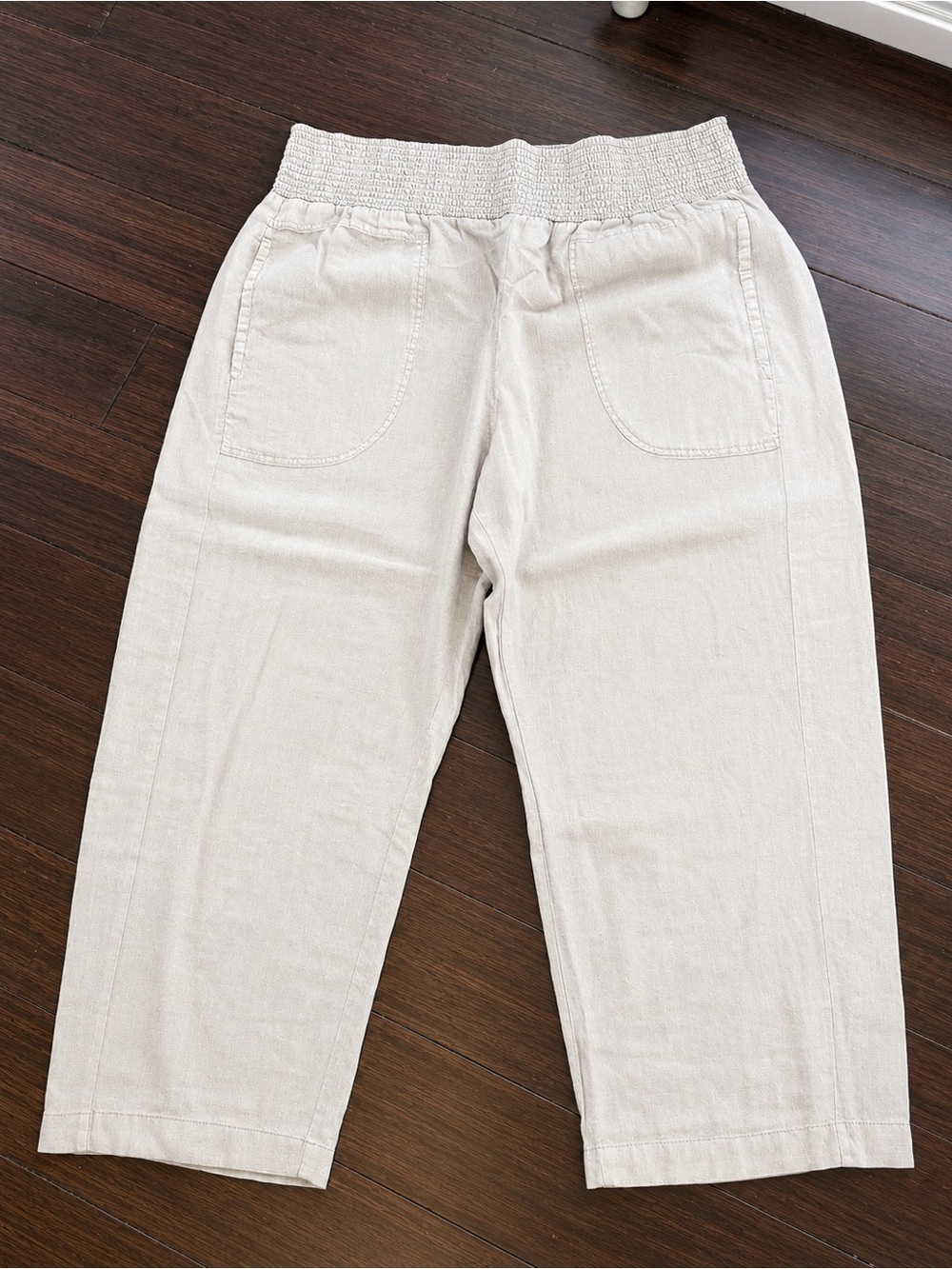 PILCRO Elastic Waist Light Gray Cropped Linen Blend Pants XLT